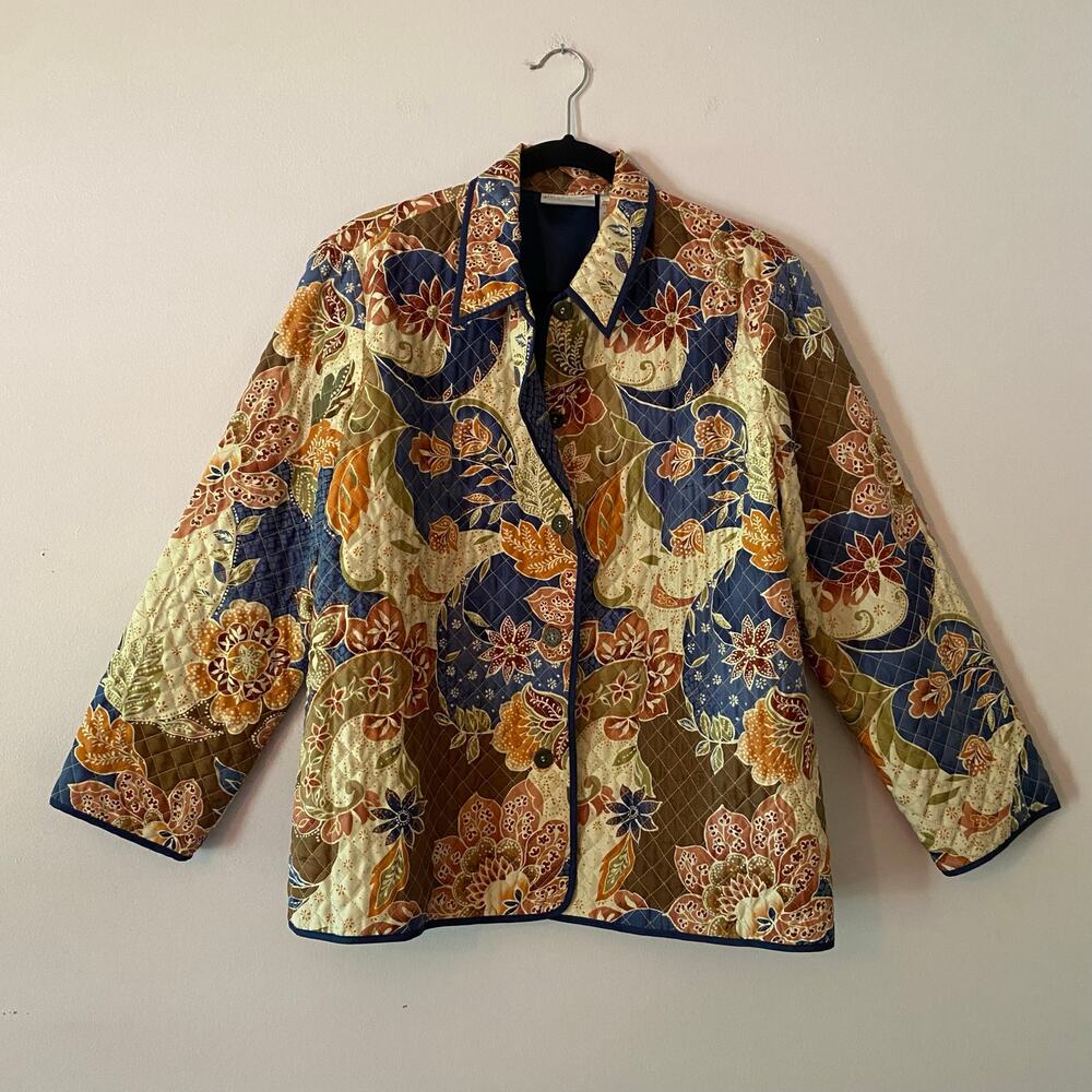 Alfred Dunner Silk Quilted Jacket Cottagecore Grannycore Floral Women 14 Petite